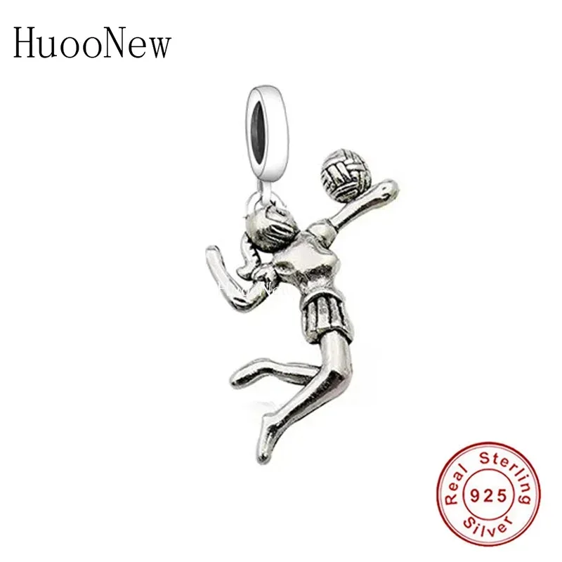 HuooNew Fit Original Brand Charm Bracelet 925 Sterling Silver Jumping Volleyball Girl Beads Pendant For Making Berloque 2022 New 2