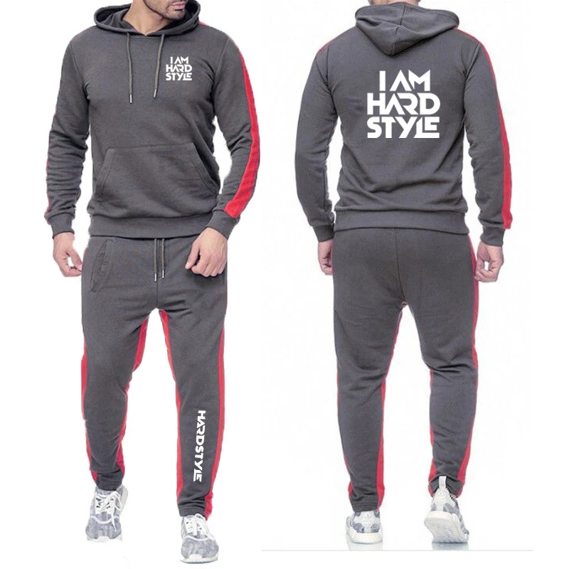 Men Hardstyle Logo Print Hooded Tracksuit Set