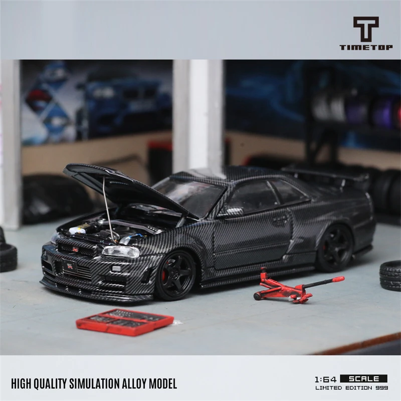 

TimeTop 1:64 Gtr34 A1 All Carbon Black limited999 Diecast Model Car