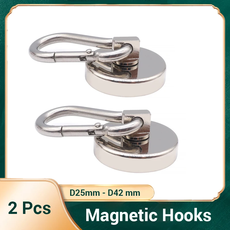 D25mm-42mm Carabiner Magnetic Hooks Super Strong Magnet with Swivel Carabiner Heavy Duty Magnetic Hook For Home Kitchen 2 Pcs