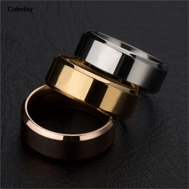 Men's Stainless Steel Band Rings - Black, Gold, Silver, US Sizes 6-13