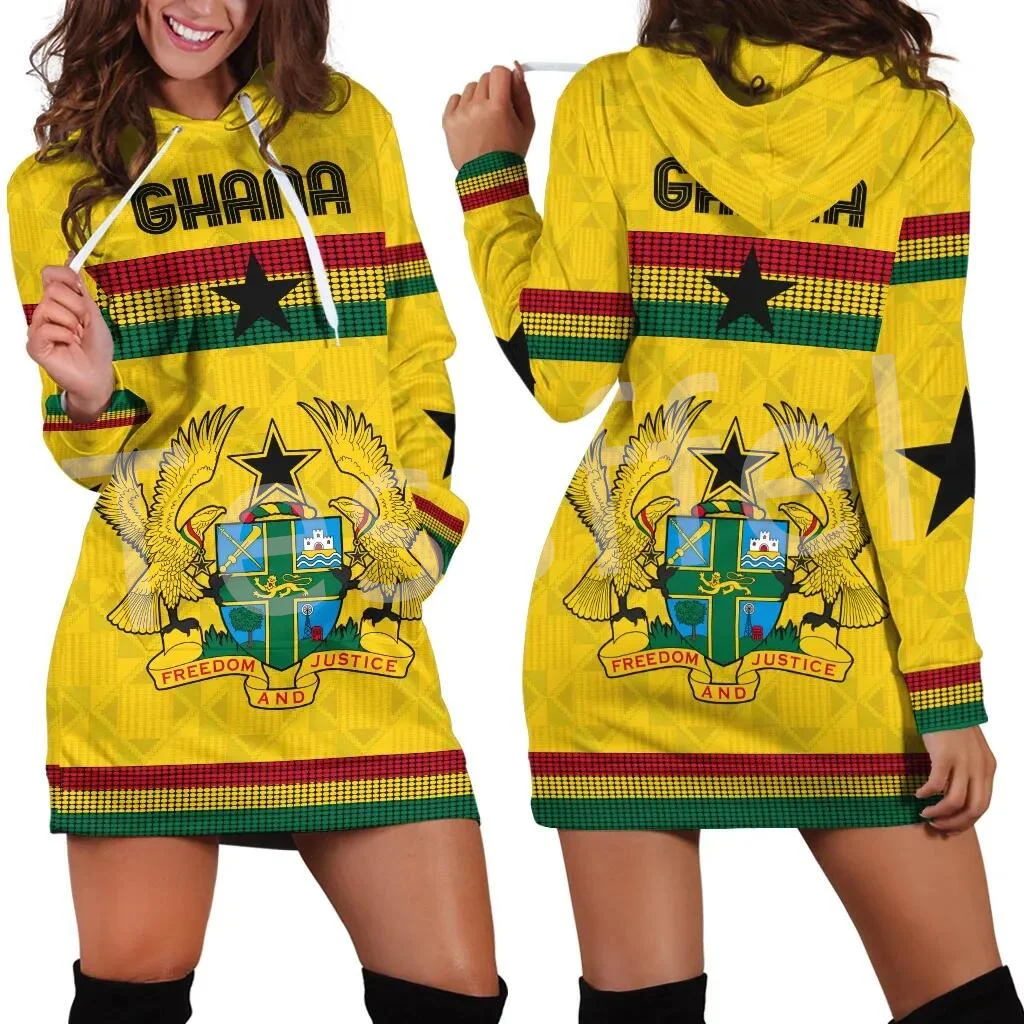 Tessffel Africa Eritrea County Flag Native Tribe Lion Retro 3DPrint Harajuku Long Sleeves Casual Funny Women Hoodie Dress A1