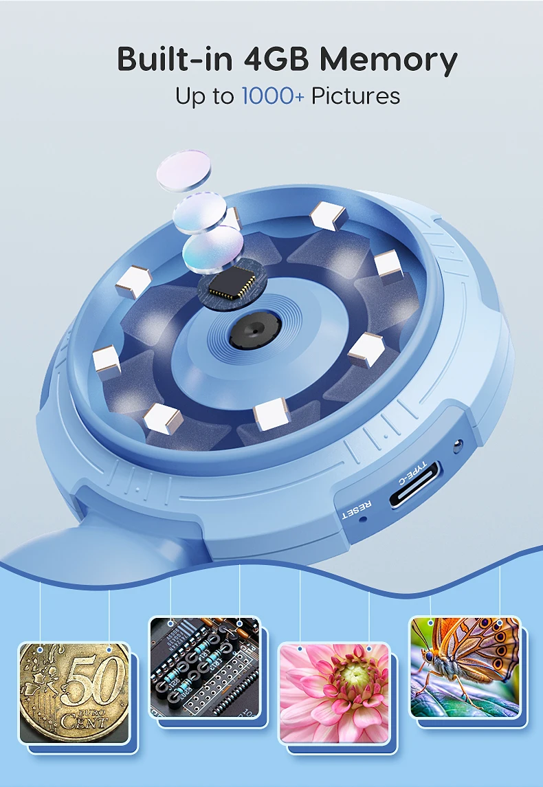 Digital Microscope with 2inch IPS Screen 100X Pocket Magnifying Glass with Light
