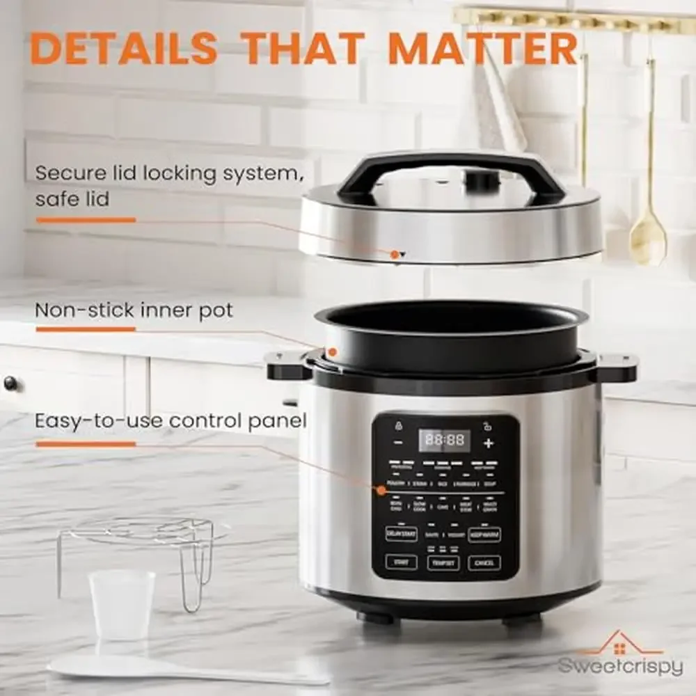 Electric 9-in-1 Pressure Cooker Steamer Yogurt Maker Warmer & Sterilizer Saute Slow Cooker Poultry Steam Rice Soup Cake Stew 5