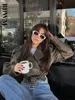 TRAF Women Oversized Vintage Loose Pu Faux Leather Short Jacket with Belt Streetwear Female Zipper Retro Moto Biker Coat Outwear 4