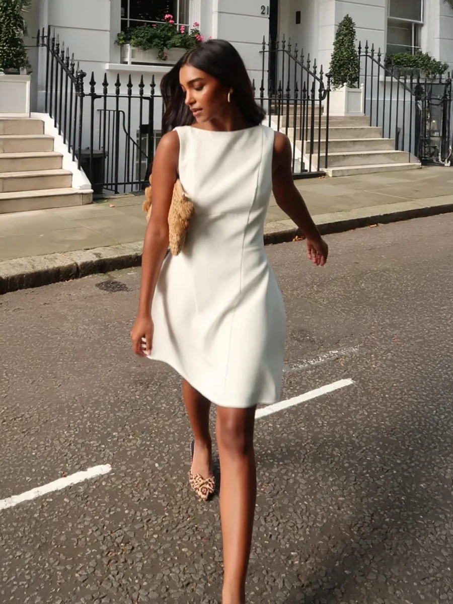 Bornladies Summer New Sleeveless Blazer Dress Women's  Chic Sophisticated Open Back Fitted Cami Inner Shorts Mini Dress