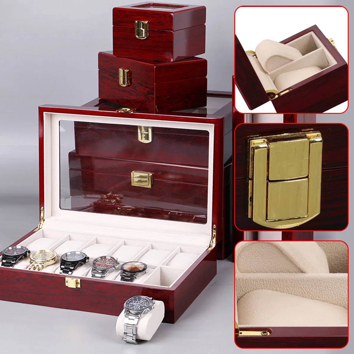 Luxury Wooden Watch Box 1/2/3/5/6/10/12 Grids Watch Organizers 6 Slots Wood Holder Boxes for Men Women Watches Jewelry Display