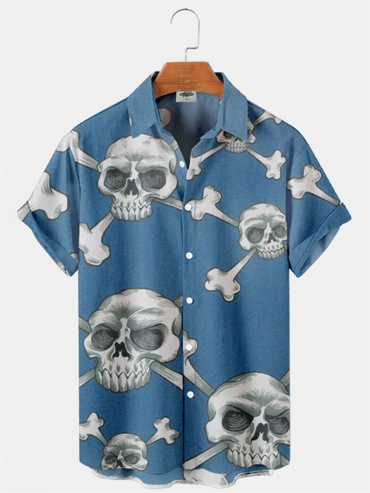 Summer Men's Hawaiian Beach Casual Shirts Skull 3D Printed Short Sleeves Lapel Style Retro Fashion Floral Imported Clothing imported brass bowl southeast asian court retro restaurant tableware personality creative living room tableware set