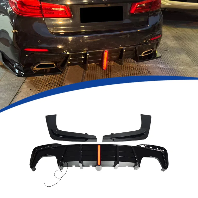 BMW 5 시리즈 G30 2017-2023 리어 범퍼 디퓨저 립 스포일러 가드 보드 코너 바디킷 튜닝 개조 TOP 스타일 LED 라이트