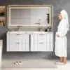 24 Inch Bathroom Vanity with Sink Combo,Floating Bathroom Vanity with 2 Fluted Drawer,Metal Handles, Wall Mount Bathroom Cabinet 4