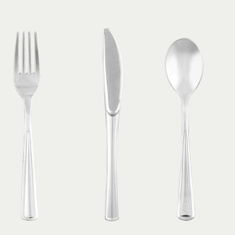 Description Picture 6 of item10pcs Electroplated Gold Plastic Knife Fork Spoon Birthday Party Disposable Knife Fork Spoon Tableware