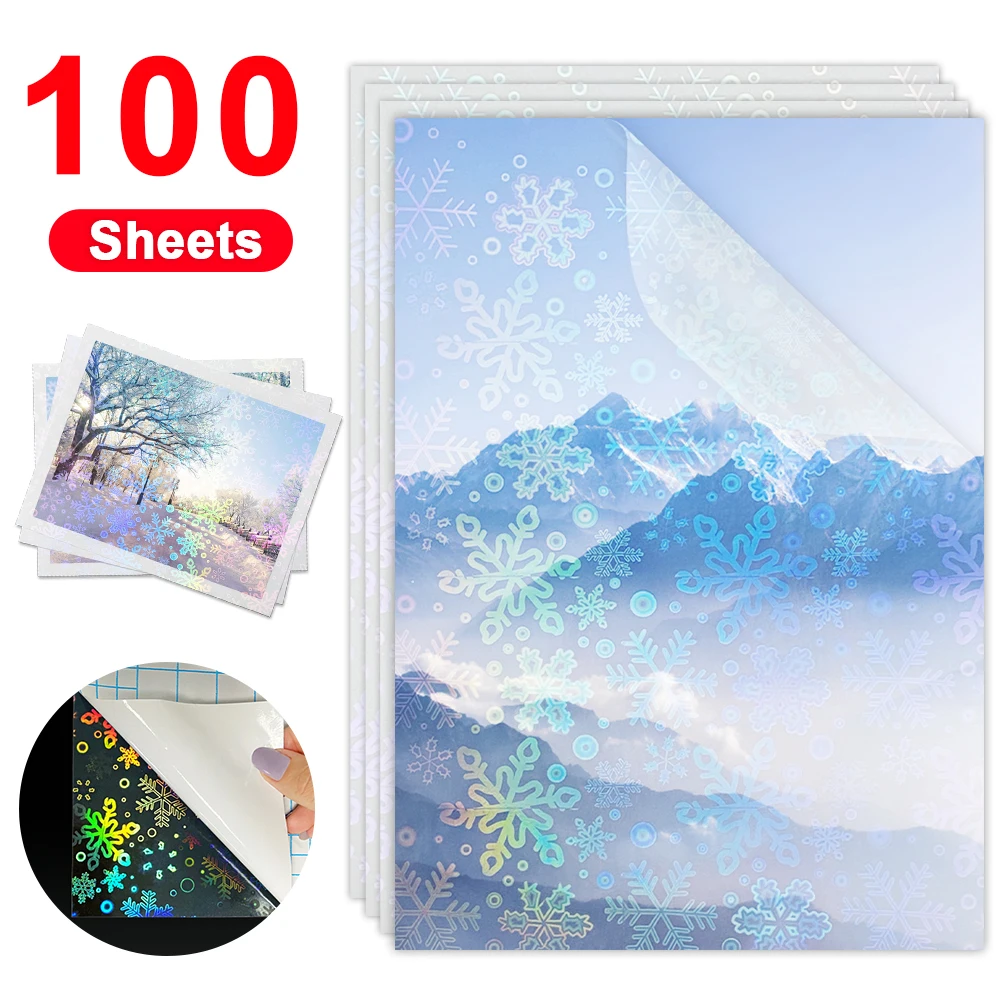 

100 Sheets A4 Cold Laminating Film Self-adhesive Broken Glass Hologram Star Dot Paper Sheets DIY Colorful Photo Laminating Film