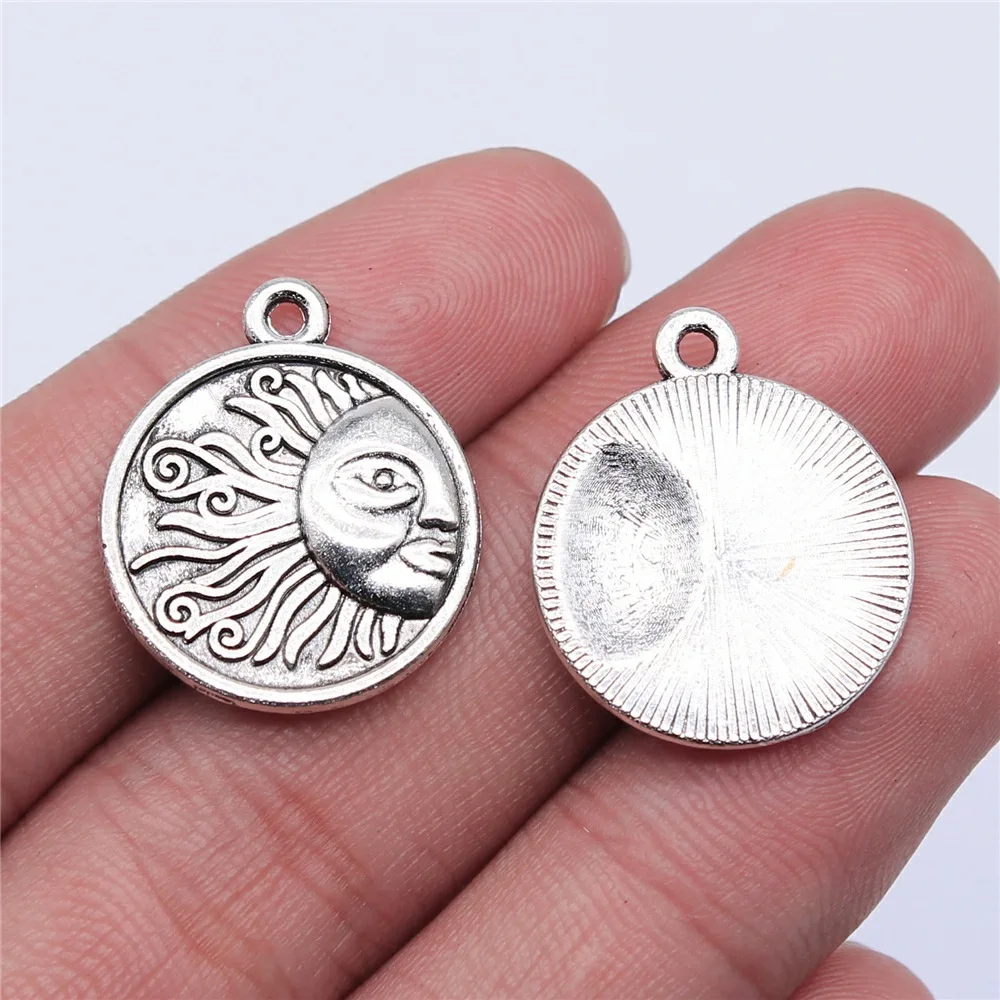 10pcs Antique Bronze & Silver Sun Charms Pendant