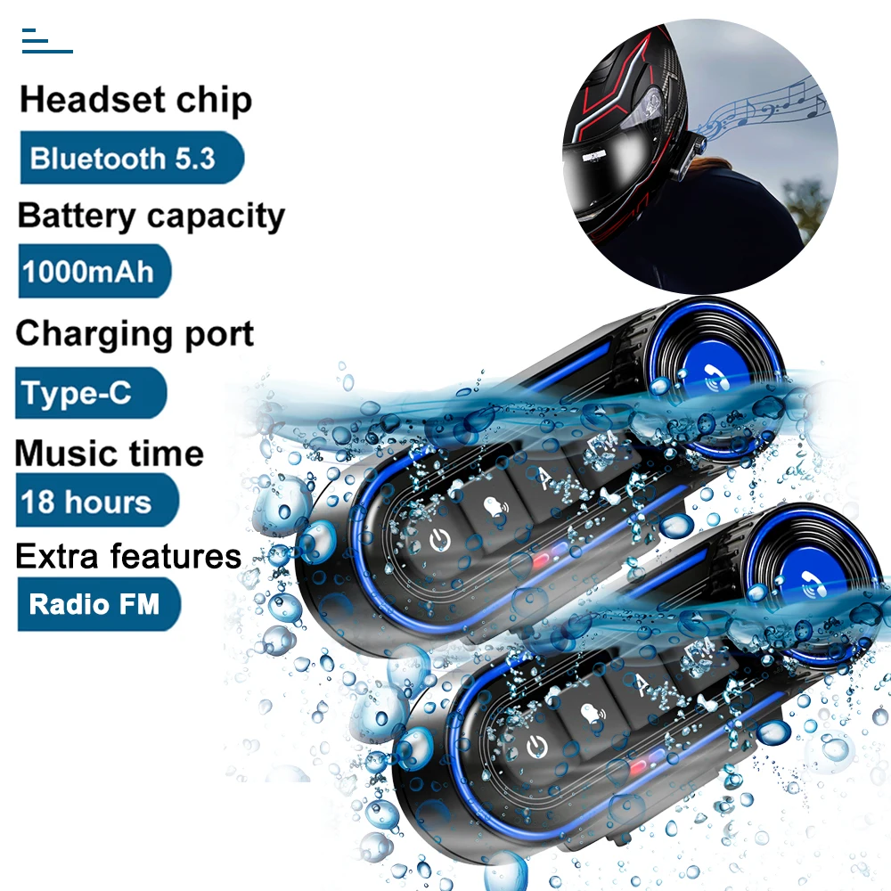 

Motorcycle Helmet Headset BT 5.3 Wireless Earphone FM Radio Stereo Waterproof Handsfree Headphone Voice Control Roise Reduction