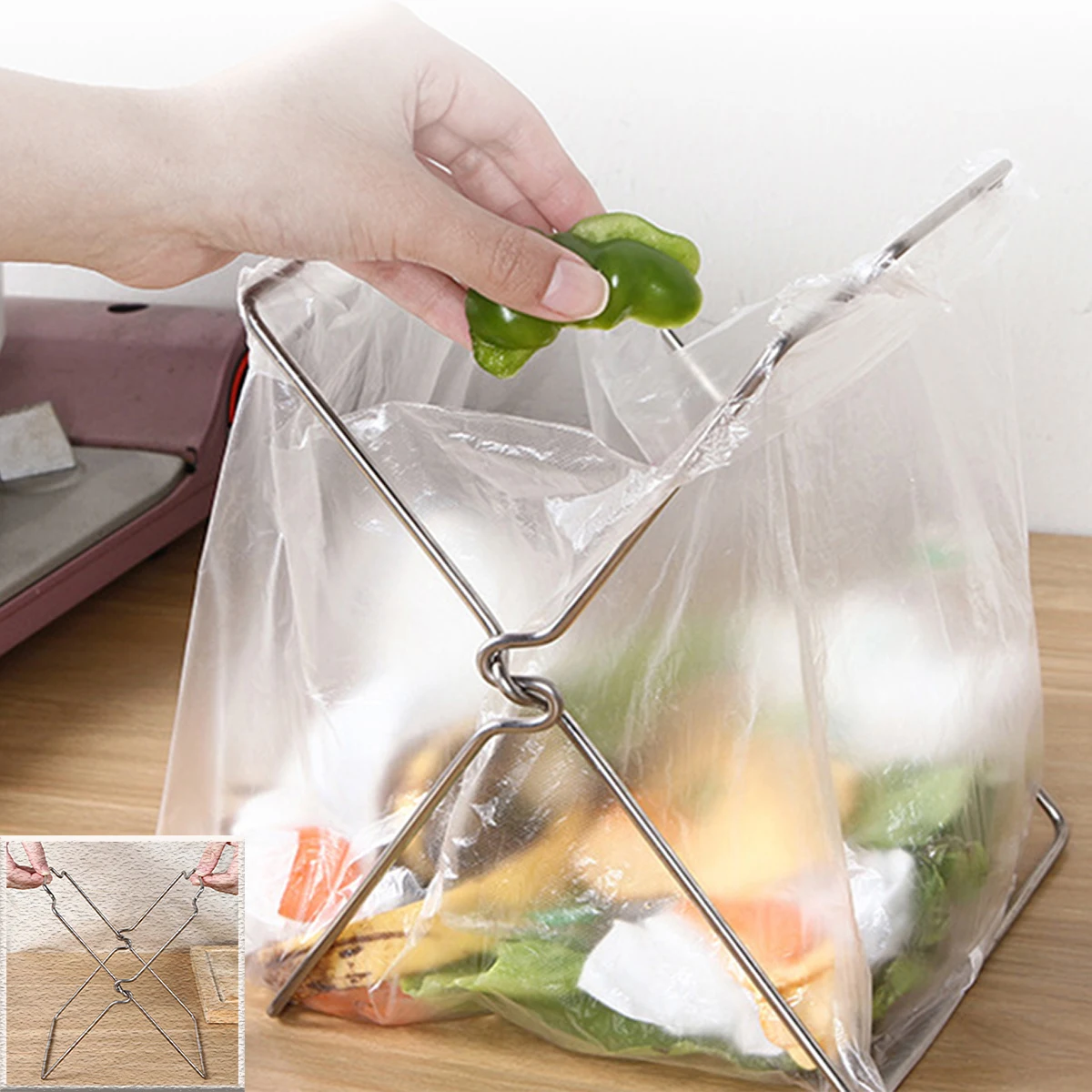 Garbage Bag Rack Stack Stainless-Steel-Foldable-Garbage-Bag-Rack-Trash-Bag-Stand-Kitchen ...