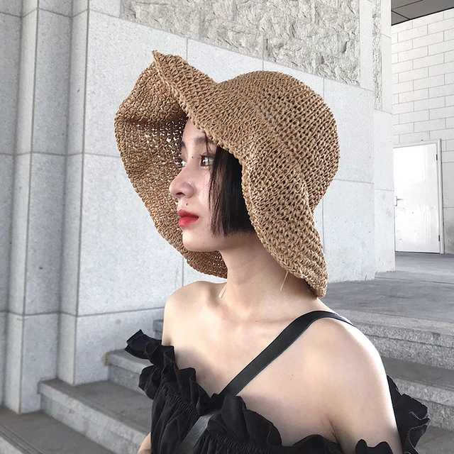 Simple Girl Raffia Wide Brim Floppy Straw Hats For Women Summer Beach  Breathable FashBreathable Panama Sun Hats For Women - AliExpress