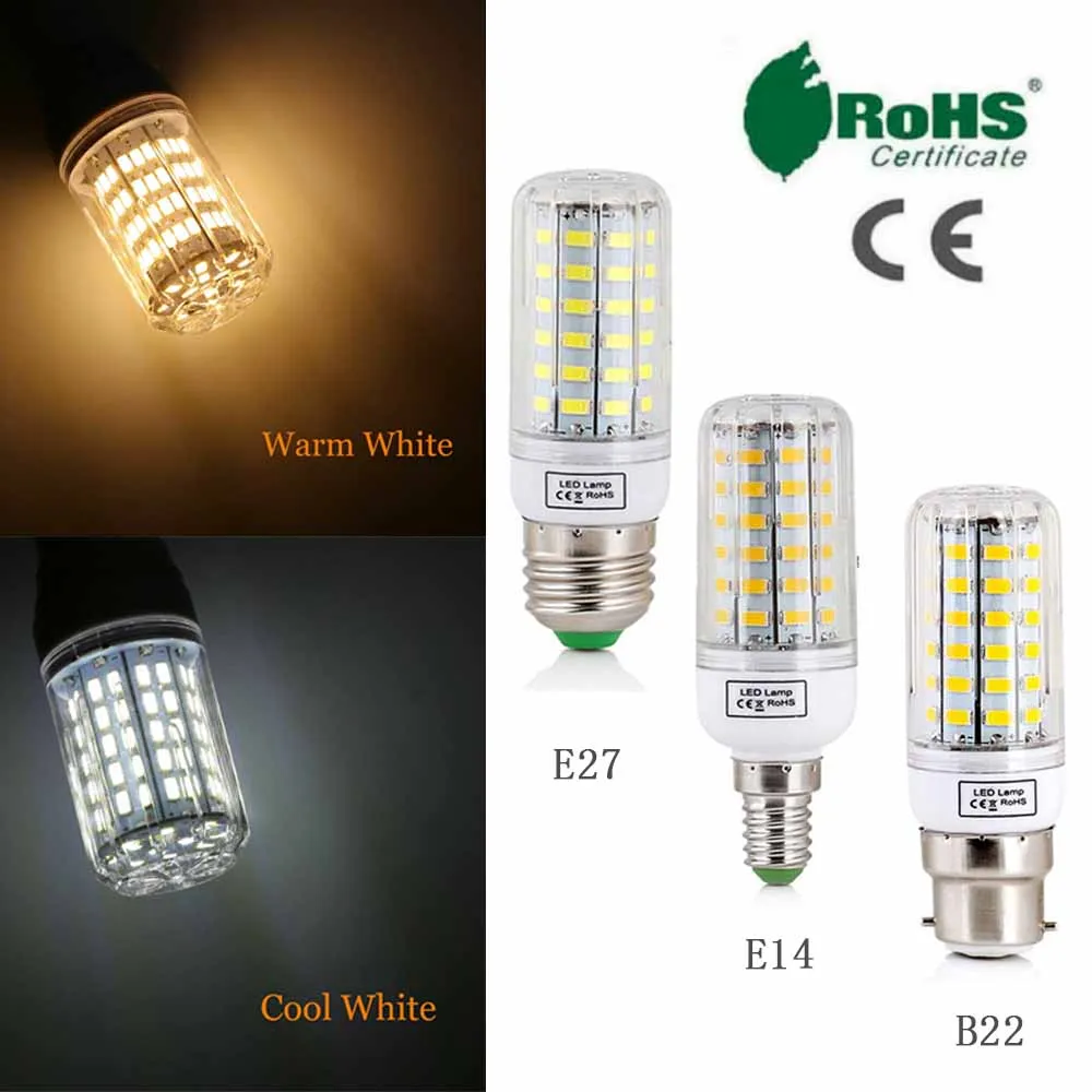 

Ultra Bright Corn LED Bulbs E27 E14 B22 AC 110V/220V 5730 SMD 64 LED Cool White Warm White Lamp 6W Incandescent Bedroom Light