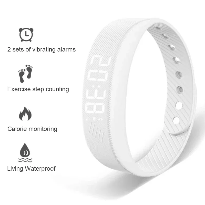 Braccialetto Sveglia Vibrante Con Monitoraggio Sonno, Contapassi E 8 Allarmi – Display LED, Impermeabile, Autonomia 25 Giorni, Leggero E Comodo Per Sport E Quotidiano