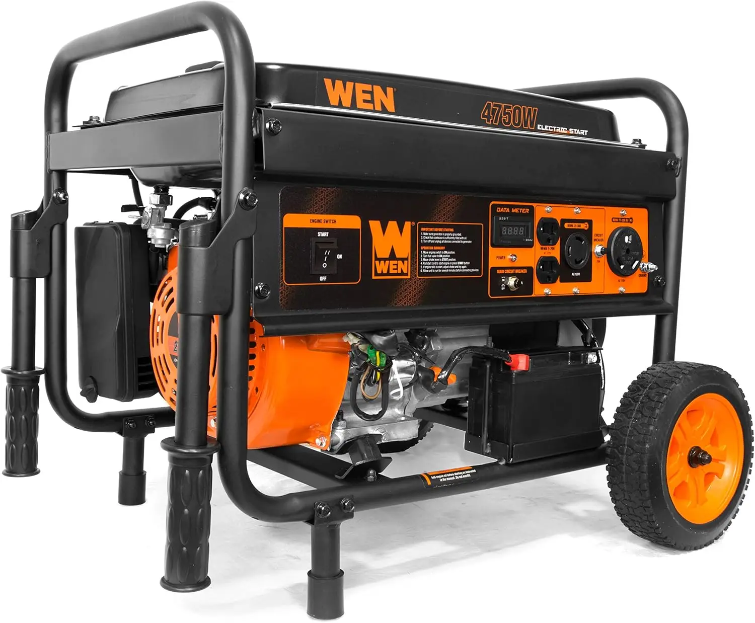 4750-Watt Portable Generator with Electric Start and Wheel Kit Yellow and Black Includes Wheel Kit Foldable Handles for Easy