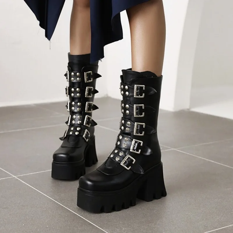 

Autumn and Winter Women Thick Sole Boots New Punk Martin Boots High Heel Motorcycle Boots Versatile Women Boots Fashion Boots