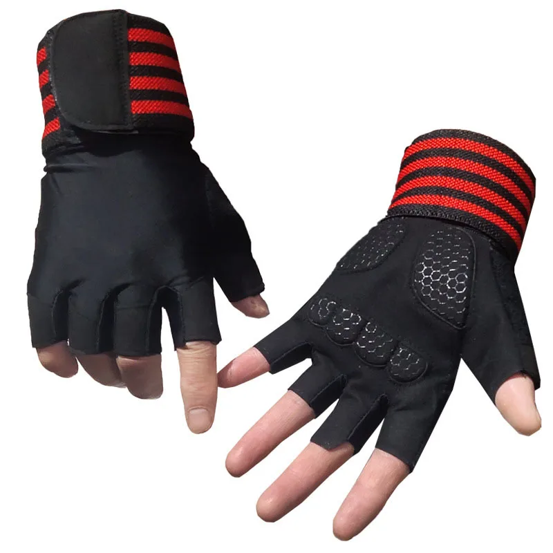 Body Building Gym Training Fitness WeightLifting Red Gloves Wrist Wraps Workout Half Finger For Men &Women 2