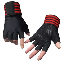 Body Building Gym Training Fitness WeightLifting Red Gloves Wrist Wraps Workout Half Finger For Men &Women 2