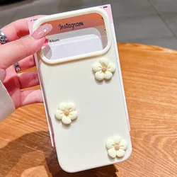 Cute 3D Floral Silicone Shockproof Phone Case - Candy Color Protective Cover with Flower Design - iPhone 15 Plus (Antique white)
