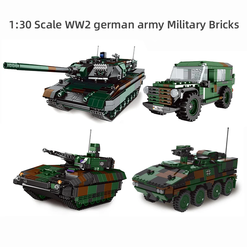 Nuovo 1:30 Scala Ww2 Mattoni Militari Dell'Esercito Tedesco Jeep Carro Armato Cingolato Carro Armato Modello Moc Building Blocks Giocattoli Educativi