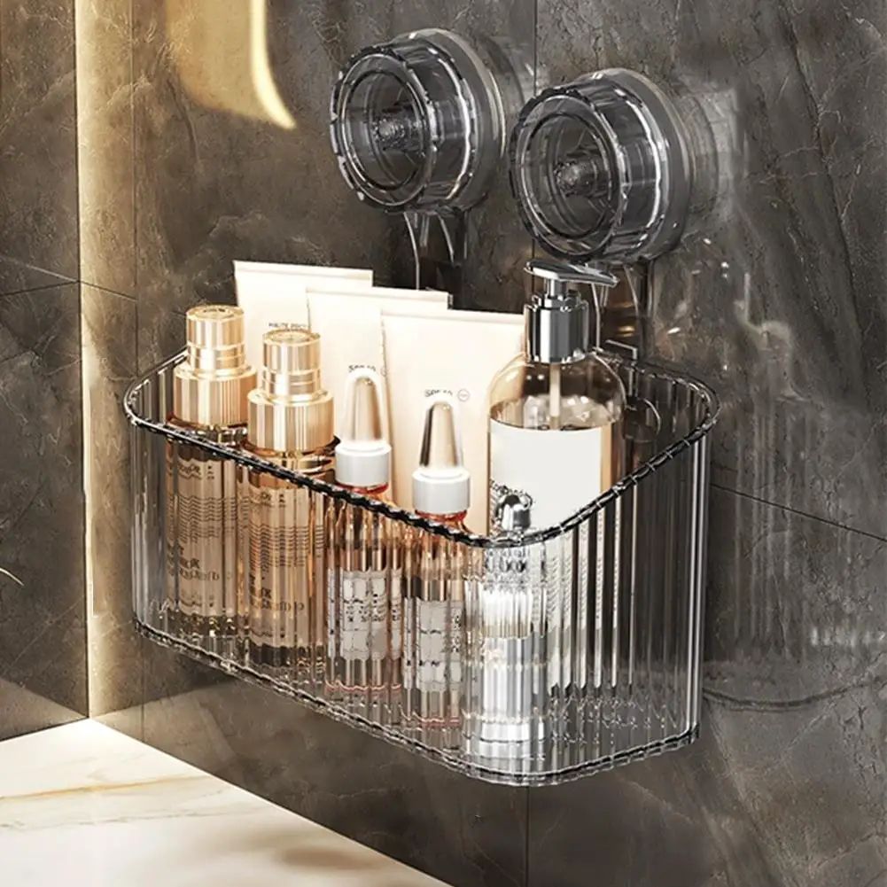 Wall Mounted Plastic Storage Rack with Suction Cup for Kitchen Bathroom