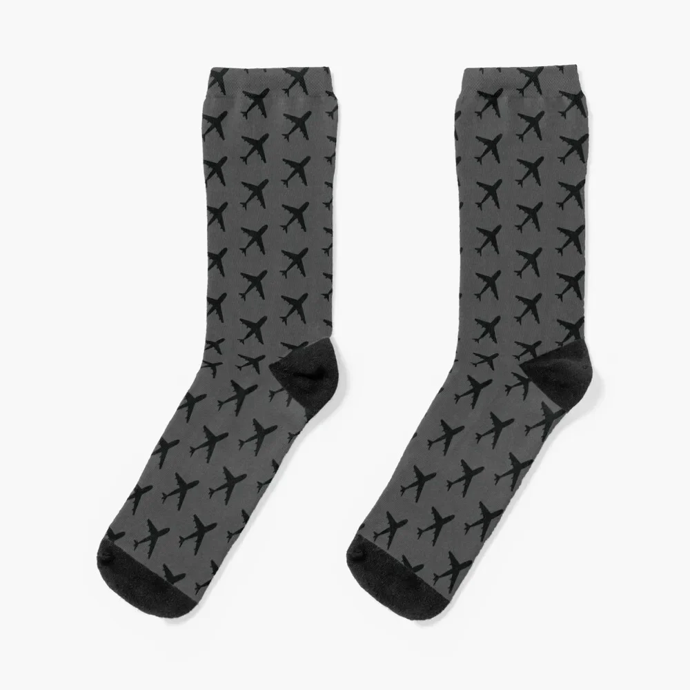 Black Plane Pattern Socks professional running new year hiking Men's Socks Luxury Women's