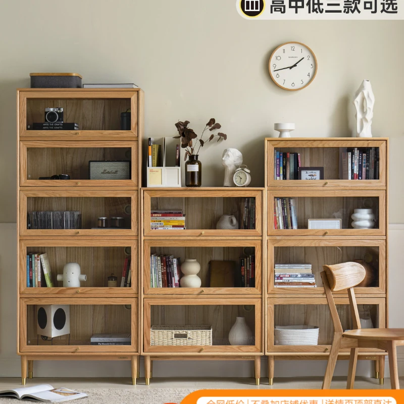 

Solid Wood Bookcase Simple Modern Oak Storage Cabinet Living Room Flip-up Display Cabinet Study Storage Cabinet