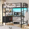 Twin Loft Bed with L-Shaped Desk, LED Lights, 3 Storage Shelves and 3 Fabric Drawers, Charging Station LED Loft Bed Frame 1
