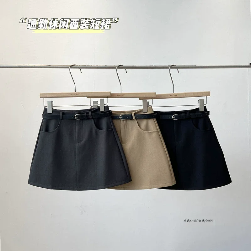 벨트 높은 허리 노출 방지 여성과 봄과 여름 한국 스타일 통근 블랙 올 매치 하프 길이 짧은 드레스를 2024 랩스커트 단어 Best5