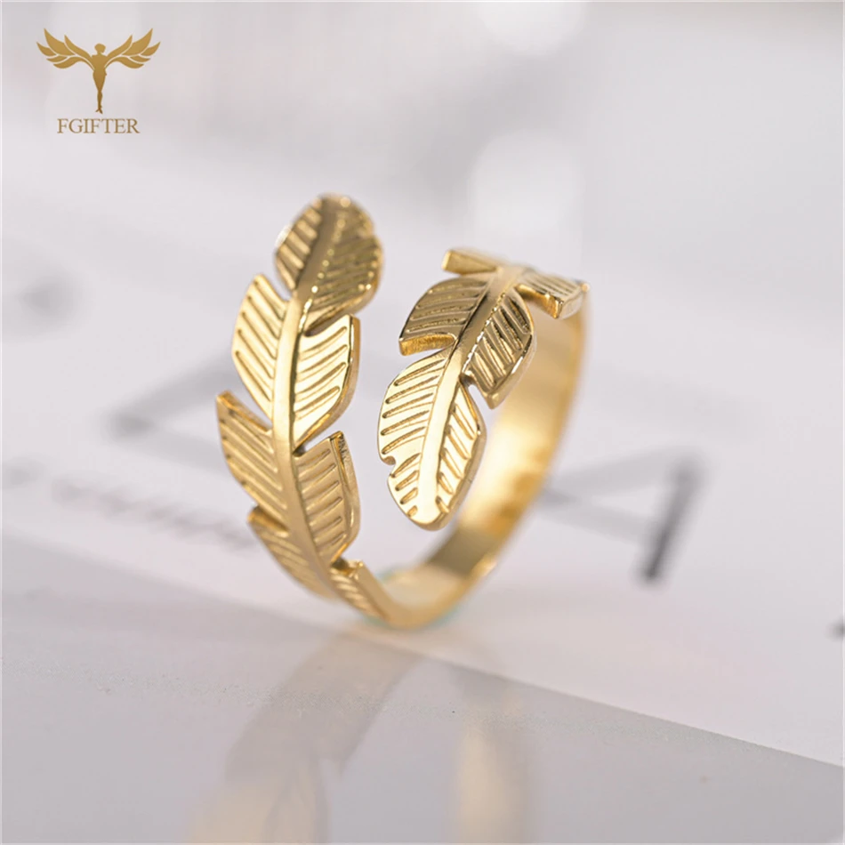 Stainless Steel Ring Wrap Finger Feather Open Ring Adjustable Size Fashion Women Jewelry Gold Silver Color Choose Small Gifts 4