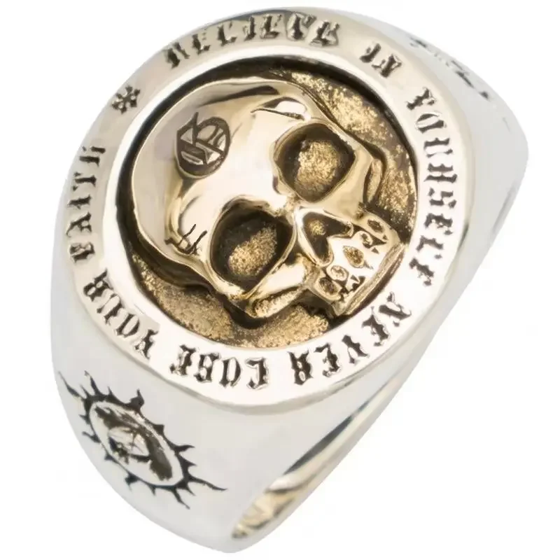 Outdoor Retro Domineering Skull Self Defense Ring Male Trendy Hip Hop Skull Ring European and American Punk Rock Mal