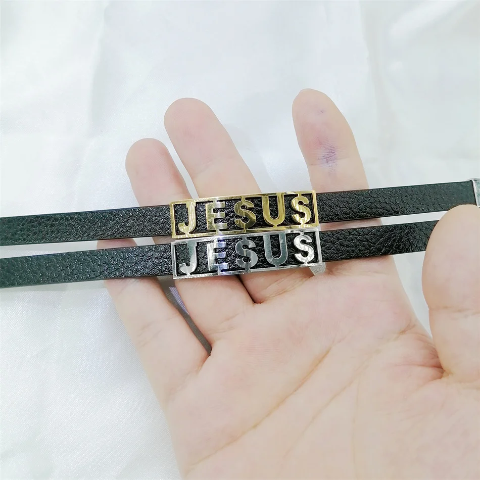 Religious Christian Jesus Bracelets Stainless Steel Leather Cuff Bangles Jewelry Accessories Gifts for Women Men 6