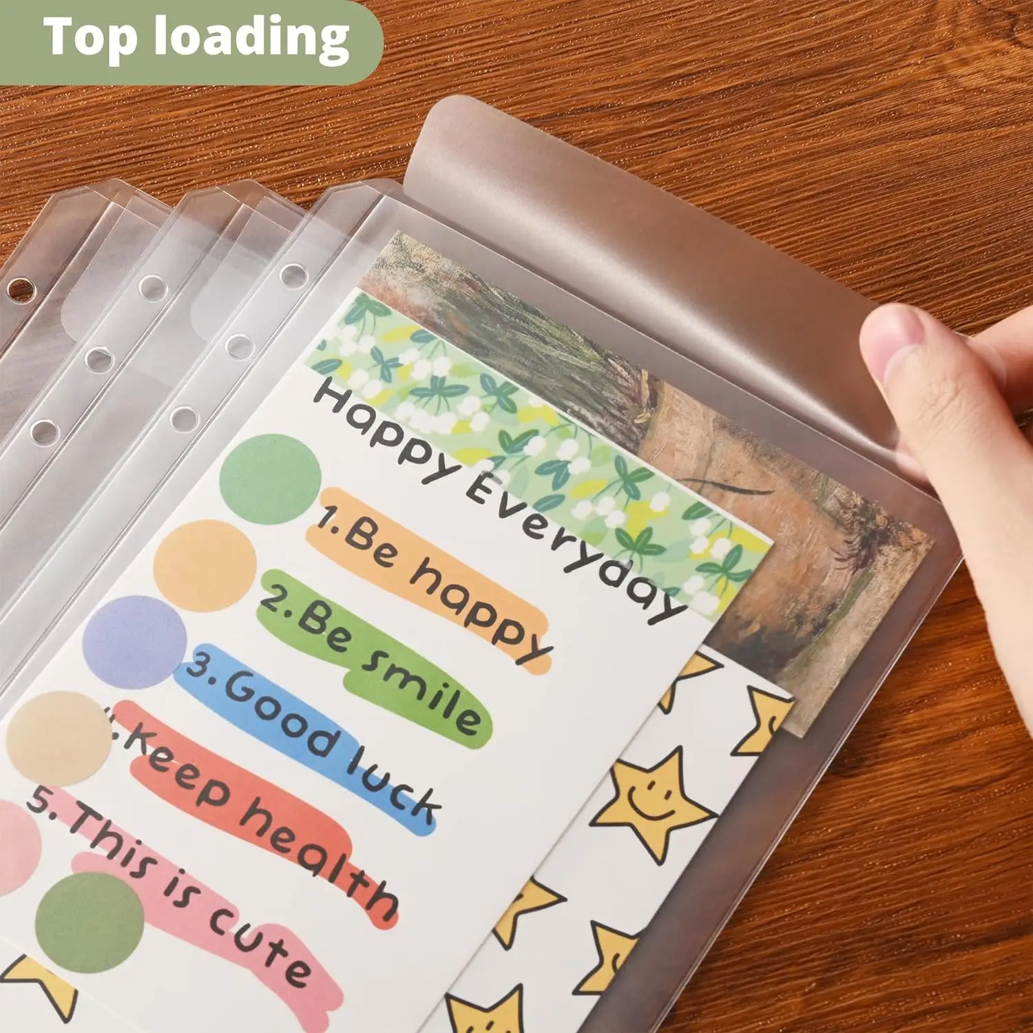 A5 6 Ring Binder Pockets 6pcs Zip Lock Envelope 2-Pocket Binder Bag 3-Separate Pocket for Filofax Organizer