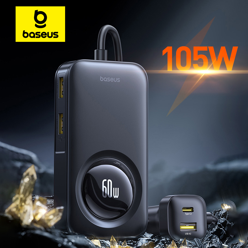 Baseus 105W Retractable Car Charger Rear Seat Expand Quick Charger 6 Ports PD QC 60W Fast Charging For Notebook iPhone Samsung