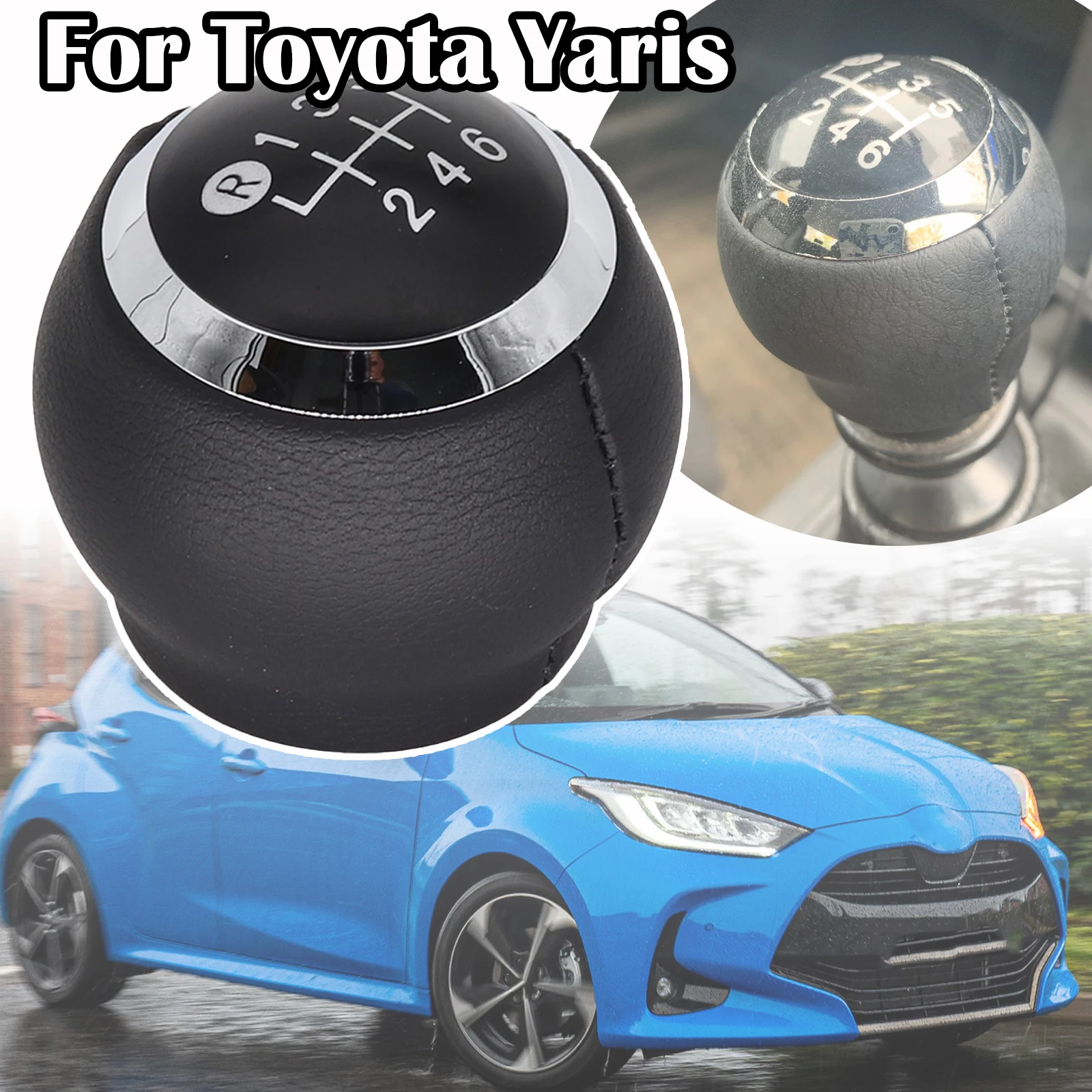 

For Toyota Yaris Pu Leather 6 Speed MT Gear Shift Knob GearStick Lever Pen Shifter Handball Chrome M12 Black 2009 2010 - 2013