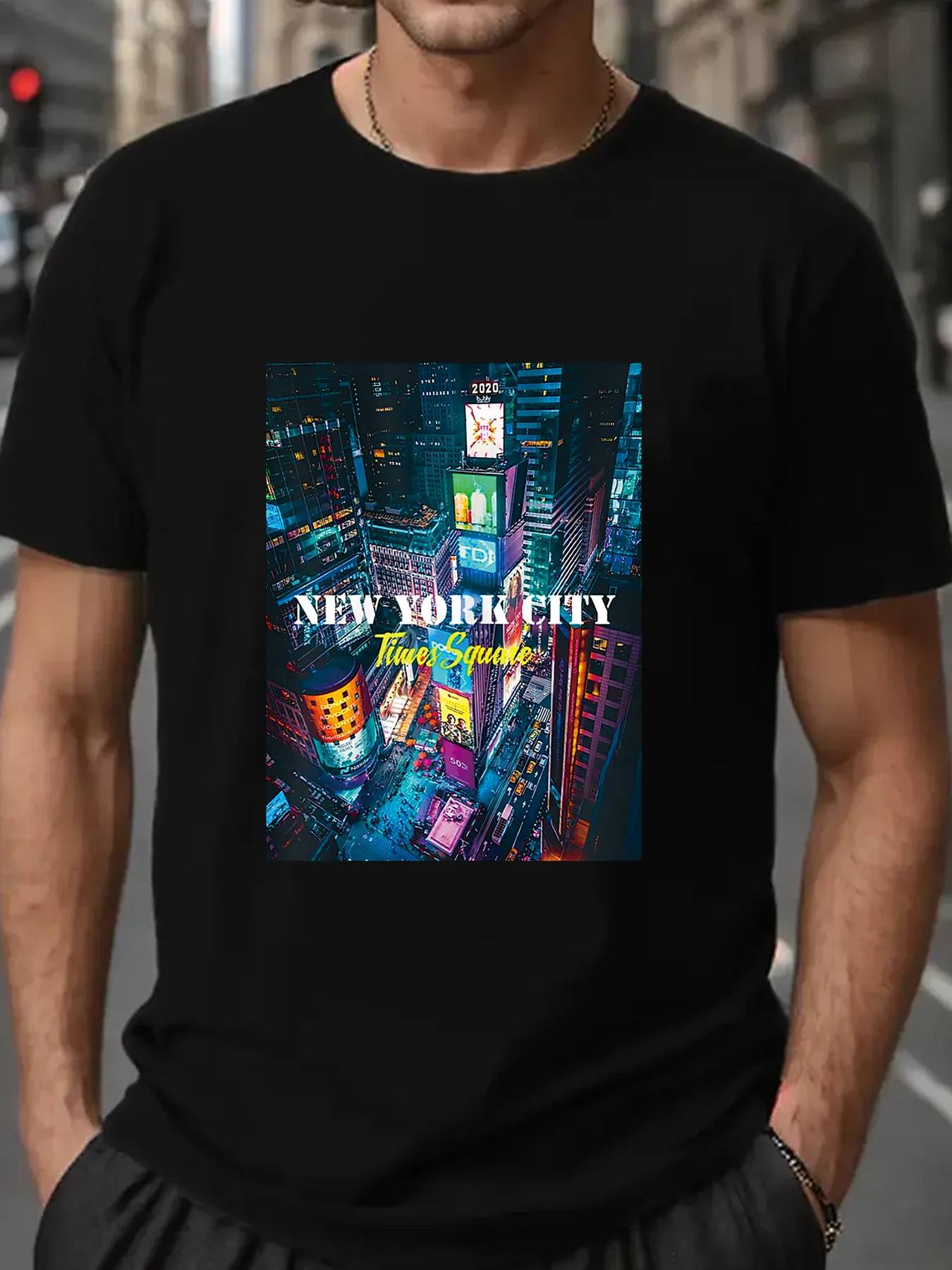 

New York City Times Square Skyline Tee Shirts Men's T-shirt Man Tops New Men T shirt Cotton Print Tee Tops Fashion Clothing