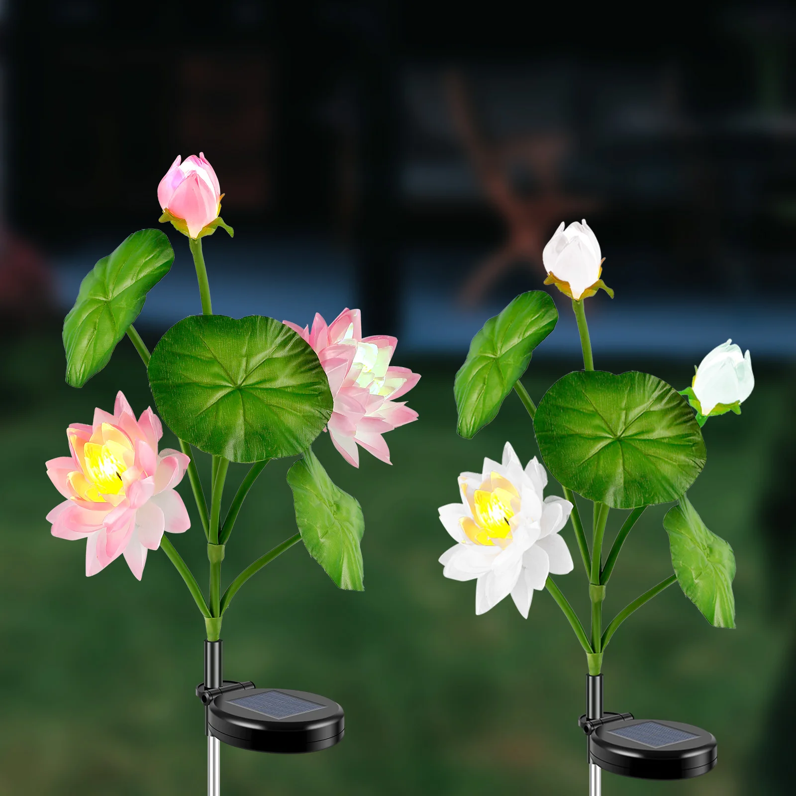 

2Pcs Solar Lotus Light IP65 Waterproof Solar LED Pink White Lotus Lamp Outdoor Garden Stake Lamp Pool Pond Light for Landscape