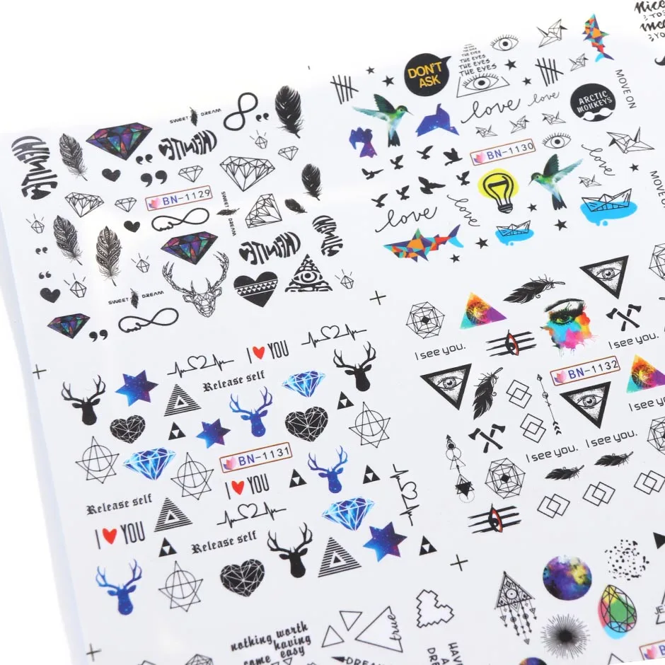 Nail Stickers Nail Art Decoration Nail Art Tools 12pcs Geometric Nail Sliders Water Sticker Set Animal Deer Watercolor Ink DIY Manicure Design Nail Art Decals Foil CHBN1129-1140