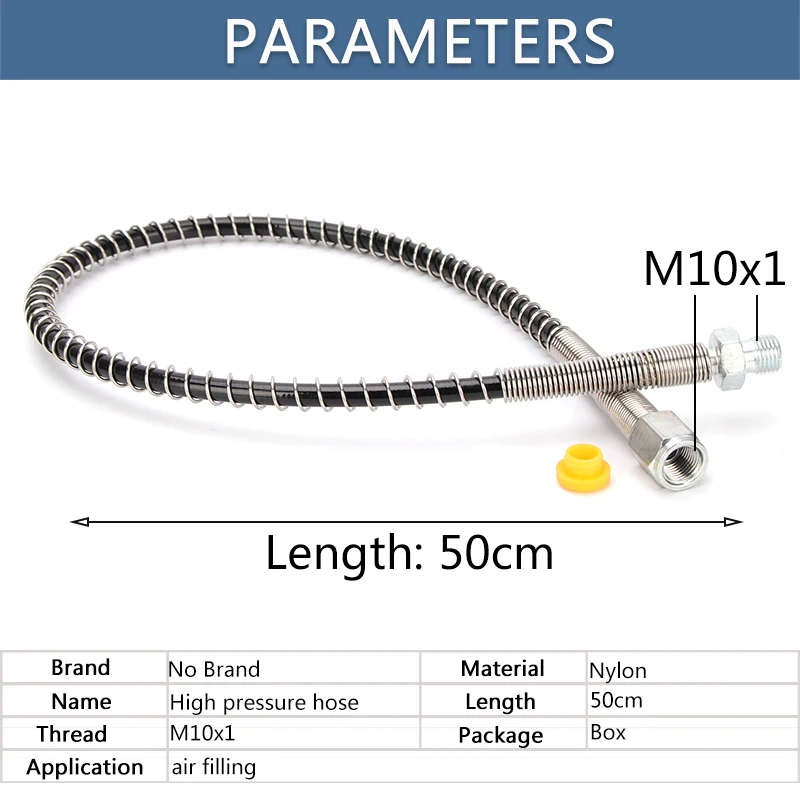 M10x1 Thread 40Mpa 400Bar 6000psi 50cm Long Pneumatics Pump Air Refilling High Pressure Nylon Hose with Spring Wrapped air filling adapter pneumatic quick coupling hand pump