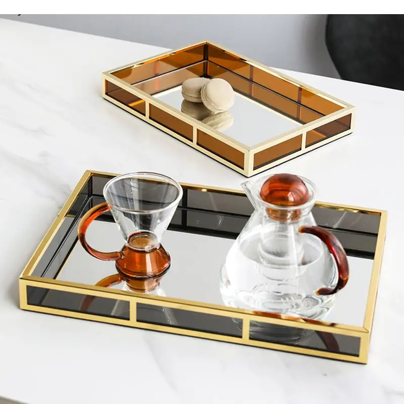 

Light Luxury Acrylic Rectangular Tea Tray Creative Household Metal Frame Storage Tray Bathroom Storage Tray Os Tissue Box