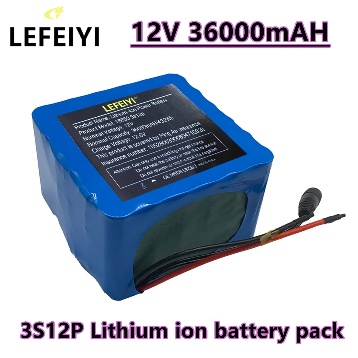 12V 34Ah 3S12P Lithium Battery Pack for Inverter Xenon Solar Street Light Sightseeing Car Etc+12.6V 2A Charger