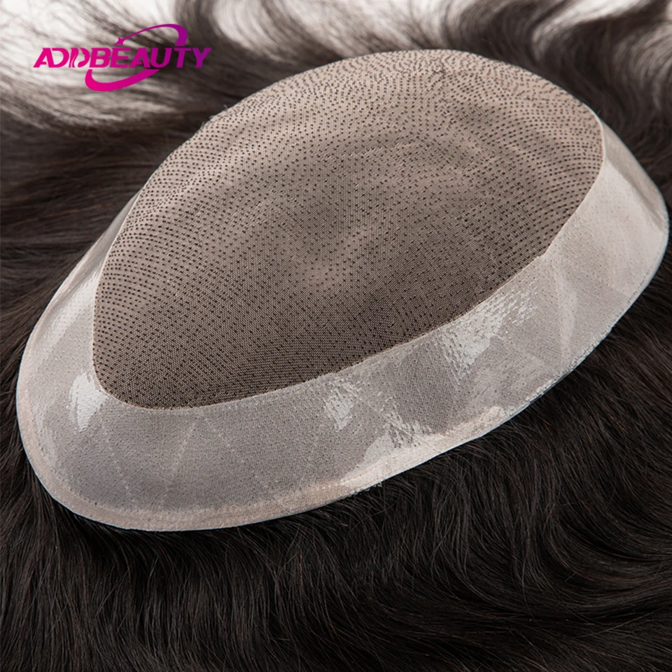 남성용 Toupee 인모 스트레이트 더블 매듭 헤어 시스템, 내구성 가발 유닛 모노, NPU 베이스 헤어 교체 시스템
