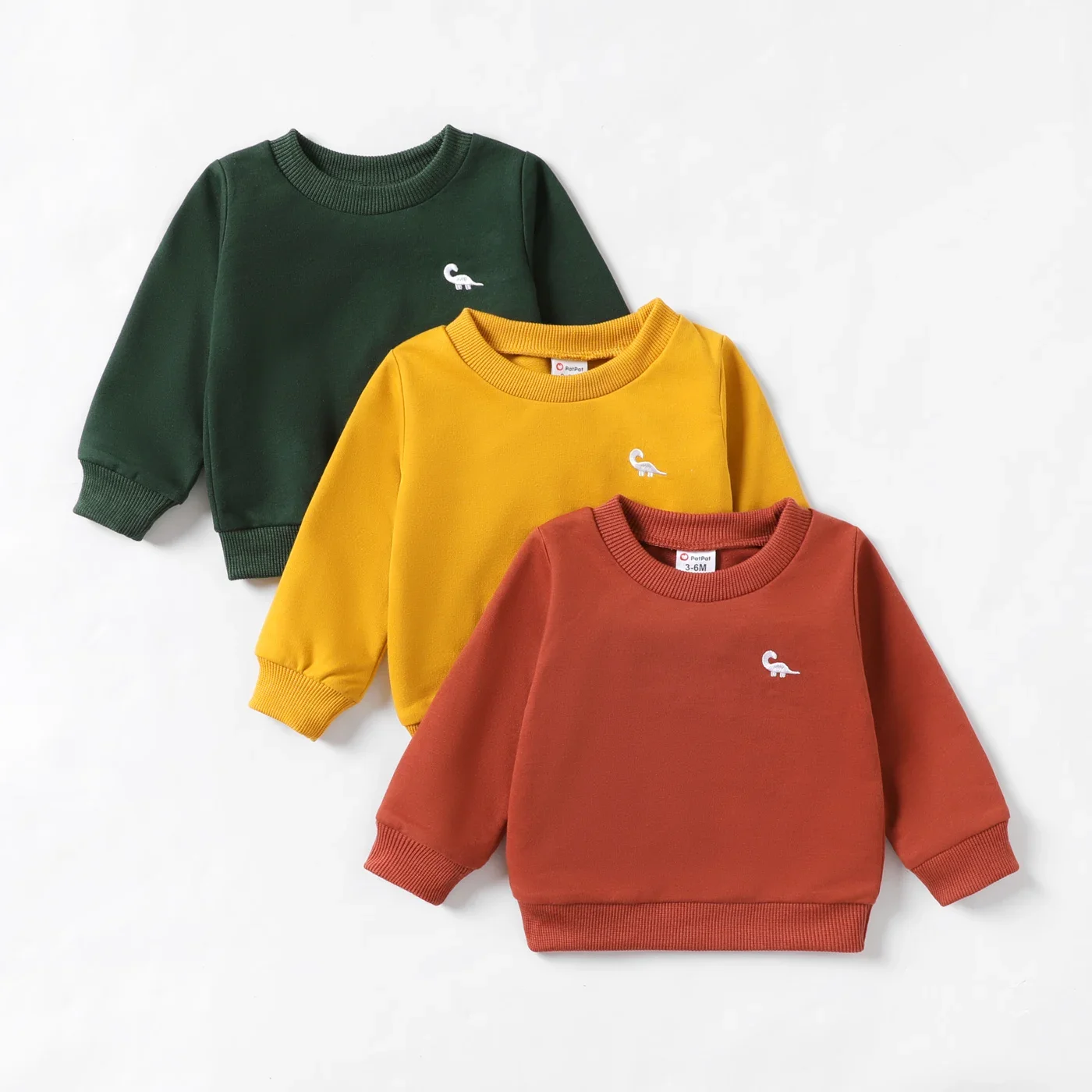 PatPat Baby Boy Animal Pattern Dinosaur Embroidery Long Sleeves Sweatshirt Animal pattern Casual/Outdoor The dinosaur children sweatshirt