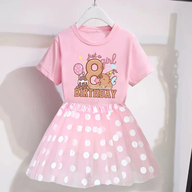 Capybara Geburtstag Mädchen Kleidung Set Kleinkind Tutu Mesh Rock Nummer T Shirt Kurzarm T Kleid Outfits Kinder Kleidung 2 stücke Anzug