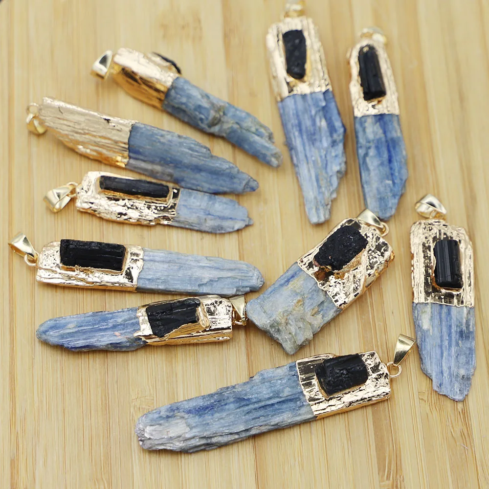 

Natural Kyanite Pendants Irregular Lnlaid Black Tourmaline Raw Ore Stone Necklaces Charms Diy Jewelry Accessories Wholesale 8Pcs