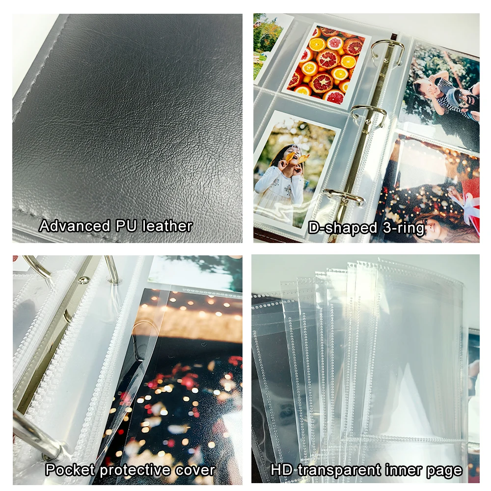 PLRBOK A5 Premium PU Leather 3-Ring Insert Photo Album - Matte Textured Binder Cover,Single-Sided Transparent PP Plastic Sleeves 2